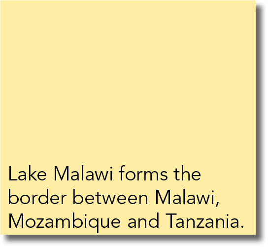 Lake Malawi forms the border between Malawi, Mozambique and Tanzania 