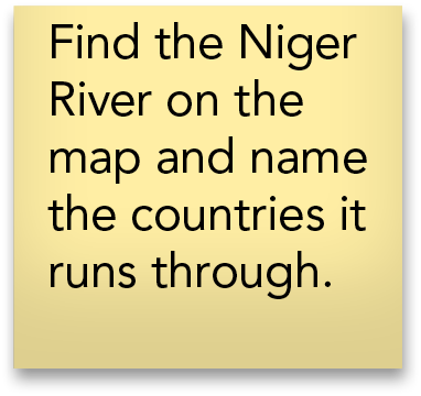 Find the Niger River on the map and name the countries it runs through 