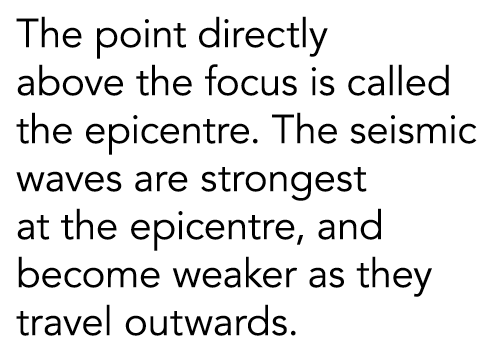 The point directly above the focus is called the epicentre  The seismic waves are strongest at the epicentre  and bec   