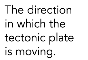The direction in which the tectonic plate is moving 