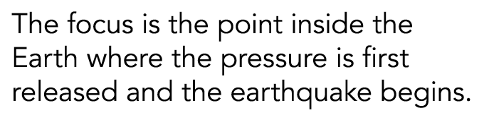 The focus is the point inside the Earth where the pressure is first released and the earthquake begins 