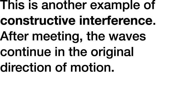 This is another example of constructive interference. After meeting, the waves continue in the original direction of ...