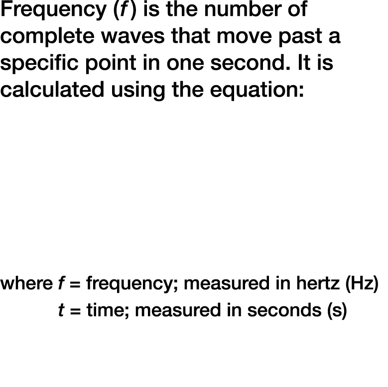 Frequency (f    ) is the number of complete waves that move past a specific point in one second. It is calculated usi...