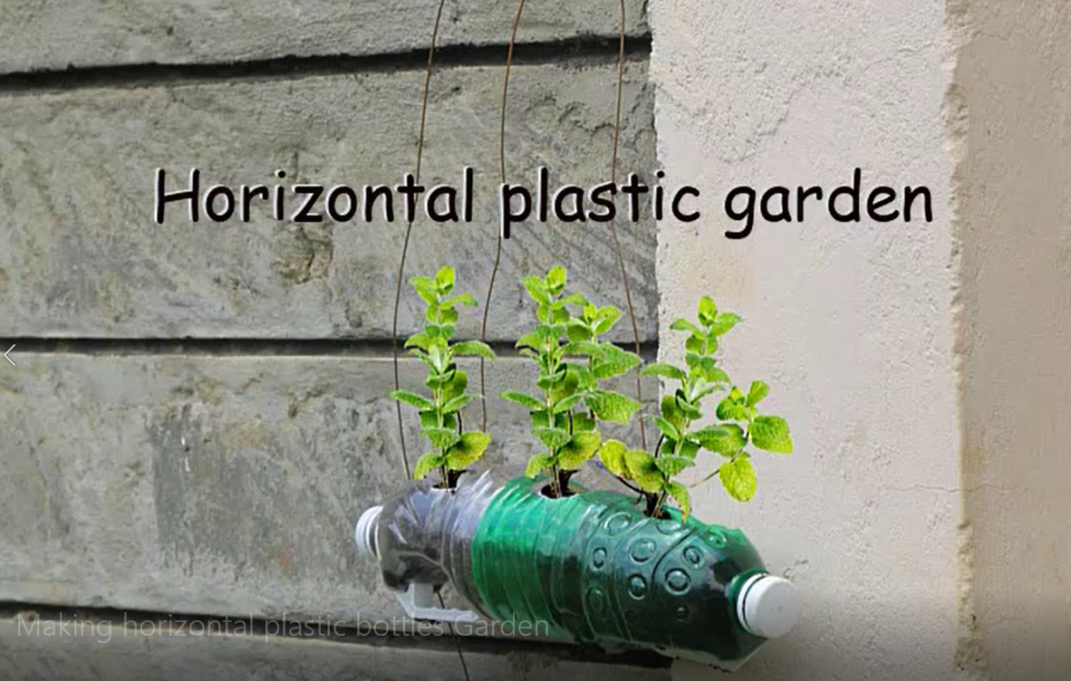 Horizontal plastic bottles garden